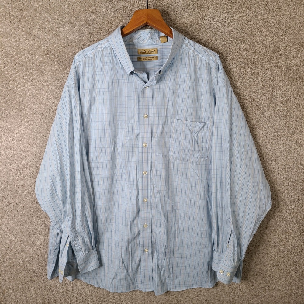 Gold Label Roundtree & Yorke Shirt Mens 3XB Blue Plaid Button Down Cotton Blend